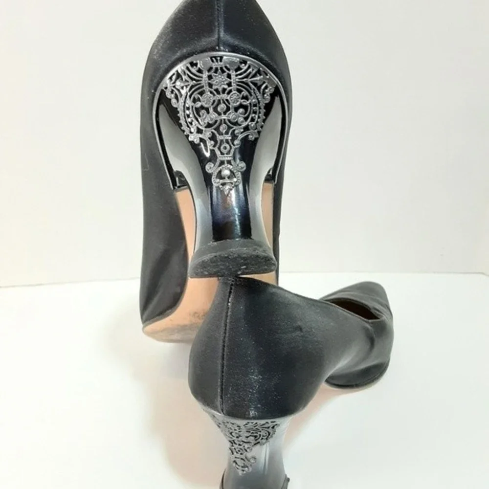 Salvatore Ferragamo Vintage Satin Pumps Chunky Kitten Heels Elegant Chic 7B - Picture 15 of 16